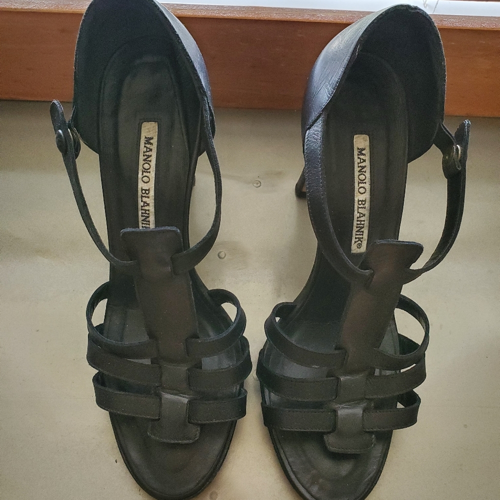 Manolo Blahnik Black Strappy Heels